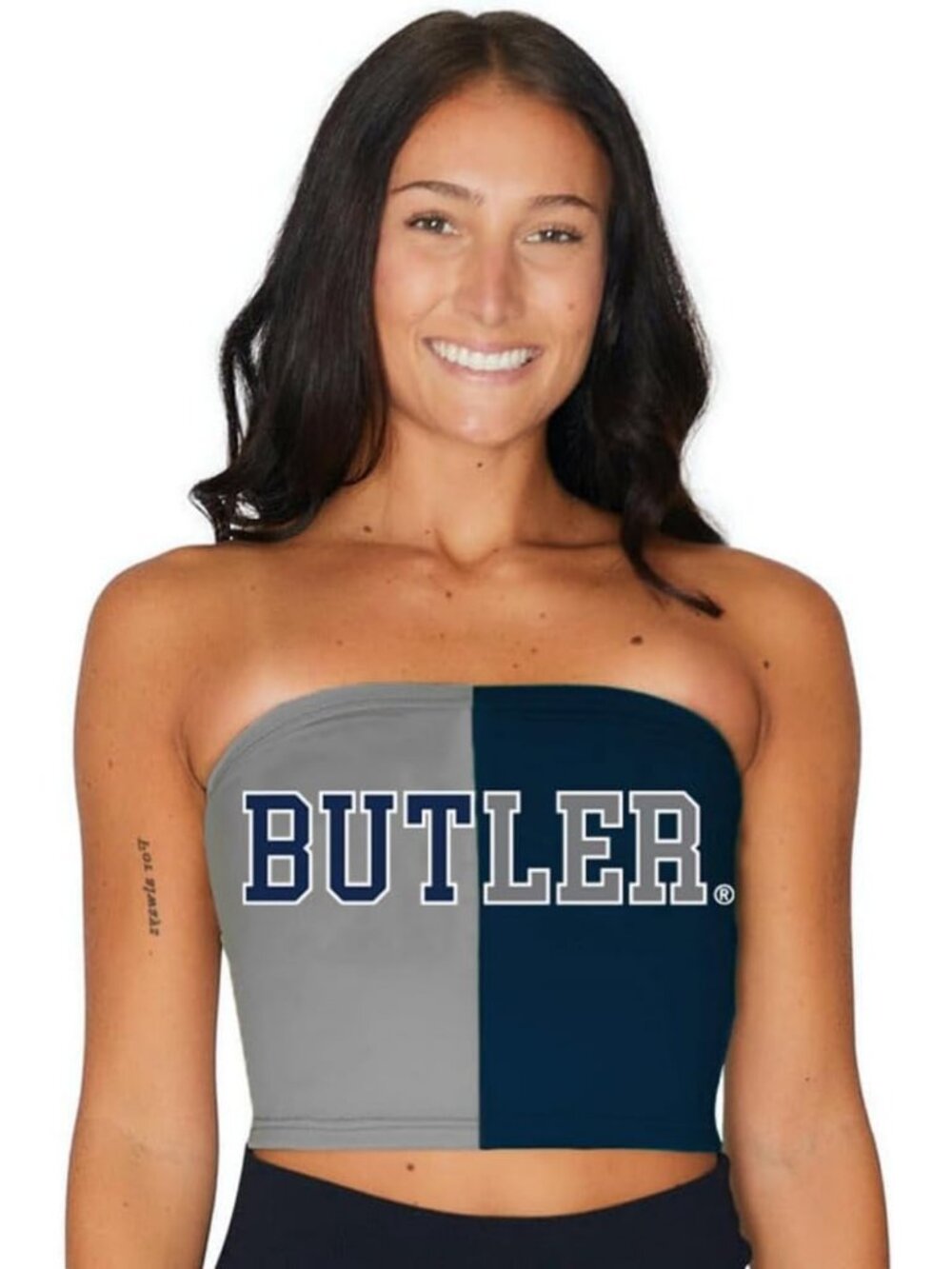 Stylish Women's College Tailgate Outfit - Two Tone Color Block Tube Top, One